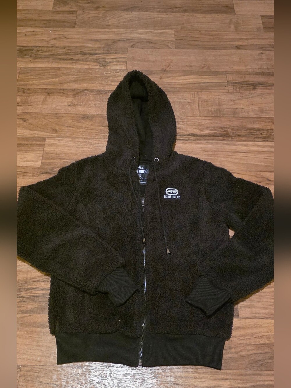 Echo Unltd Black Sherpa Jacket with Gold Logo